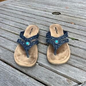 MINNETONKA Leather Sandals denim western  Thong  Size‎ 8